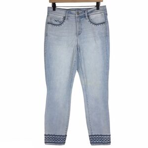 NYDJ Jeans Ami Skinny Ankle Crop Embroidered Light Wash Stretch Denim Size 8